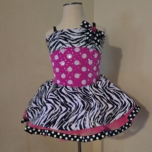 Zebra And Pink Polka Dot  Skirted Dance Costume With Tutu